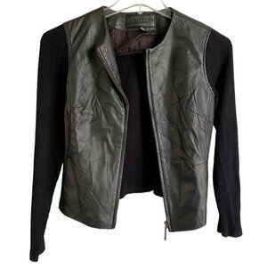 Jaclyn Smith Classic Black Genuine Leather and Knit Sweater Jacket Small